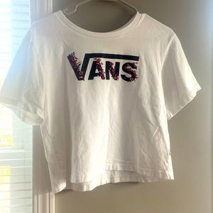 Vans white crop top with flowers, size xtra small but also fits a size small.